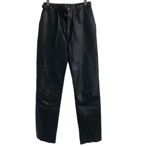 Vintage Fiocchi Authentic Italian Black Leather Pants Raw Hem Size XS